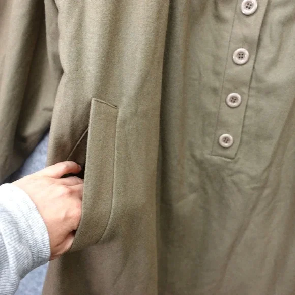 Vintage Chloe Shift Dress Womens LARGE Olive Army Green Wool Pintuck Luxury